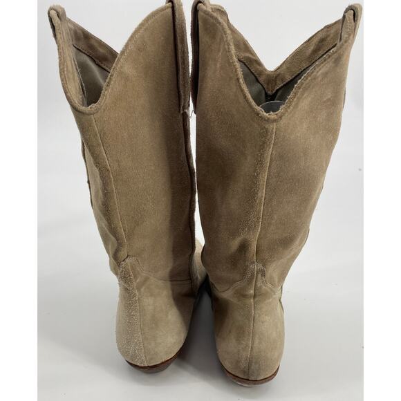 VTG 9 West women 7M mid calf beige suede leather pointed toe cowboy boots - Picture 6 of 8